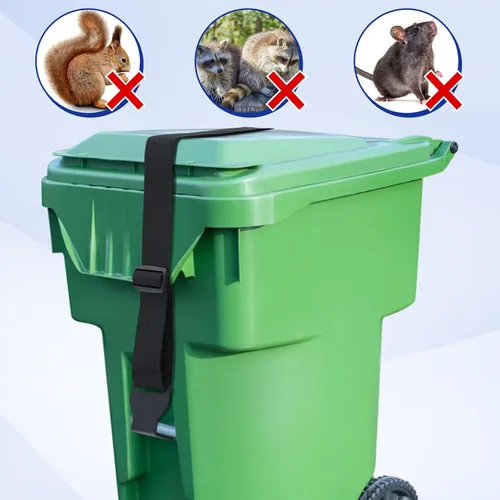 Vista 6 de Windyun 4 correas de metal de doble garra para botes de basura, universal para 28-96 galones, cierre de tapa de bote de basura, correa ajustable a