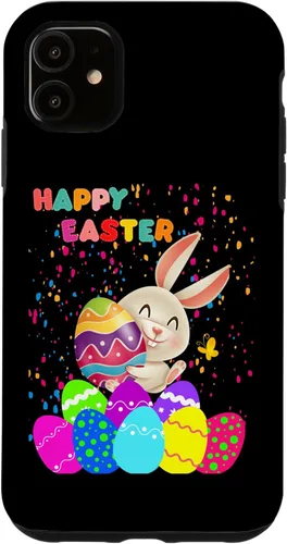 Vista 8 de Funda para iPhone 12 Pro Max Happy Easter con conejo y huevos