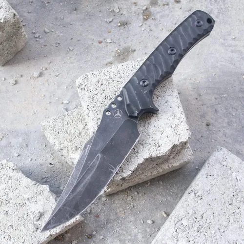 Vista 3 de Cuchillo afilado de hoja fija de 10.2 pulgadas, mango de acero G10, espiga completa, herramienta de caza, cuchillo de bushcraft al aire libre