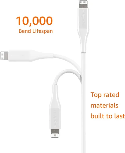Vista 2 de Amazon Basics Cable de carga USB-A a Lightning ABS con certificación Mfi para iPhone de Apple, iPad, 6 pies, blanco, 1 paquete
