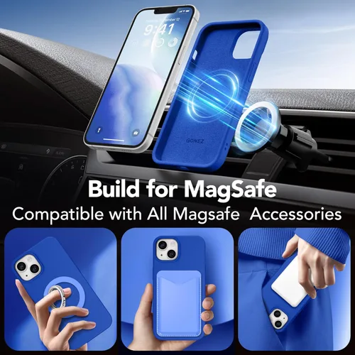 Vista 761 de GONEZ Funda magnética para iPhone 14, compatible con Magsafe, con protector de pantalla + protector de cámara, forro de microfibra antiarañazos