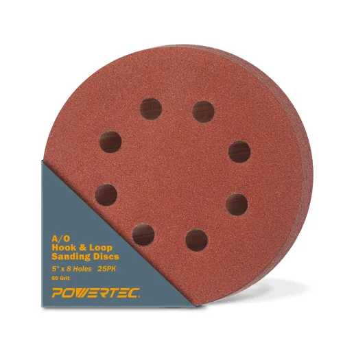 Vista 29 de POWERTEC 25PK, 40 Granos, Discos de Lijado de 5 Pulgadas - Gancho y Bucle, Discos de Lijado de Óxido de Aluminio de 5 Pulgadas de 8 Agujeros