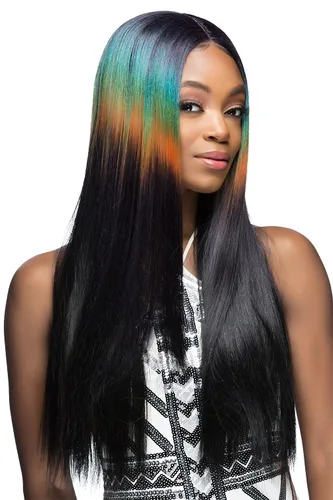 Vista 2 de Vivica A. Fox Espectro, encaje frontal HD, línea de cabello prearrancada, resistente al calor, largo y liso, multicolor, peluca de encaje natural