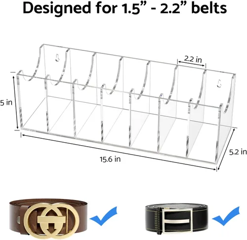 Vista 3 de FEMELI Organizador de cinturón, soporte de almacenamiento de contenedores de acrílico con 7 compartimentos, vitrina transparente para corbata