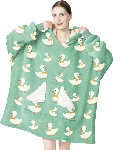 Vista 27 de Touchat - Manta con capucha para usar, sudadera estilo cobija de sherpa de gran tamaño para mujeres con capucha y bolsillo, manta con capucha súper