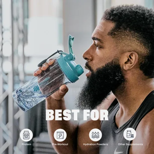 Vista 5 de BlenderBottle - Botella mezcladora serie Pro ideal para batidos de proteínas y bebidas de preentrenamiento, 28 onzas, color azul cerúleo