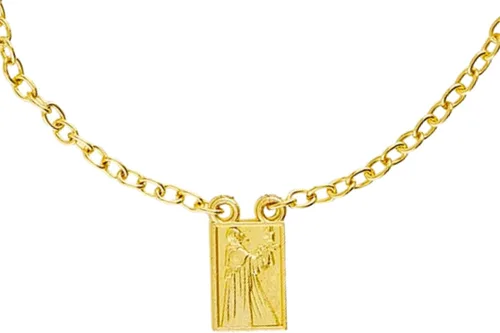 Vista 5 de Needzo Pulsera con dije de escapulario de Nuestra Señora del Monte Carmelo y San Simón en tono dorado, joyería de moda religiosa devocional, regalos
