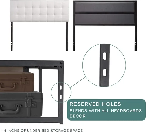 Vista 4 de MUTICOR Base de cama King de plataforma de metal de 14 pulgadas con soporte de listones de acero fuerte, suficiente espacio de almacenamiento, base