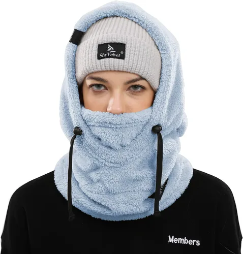 Vista 2 de Shy - Gorro de invierno resistente al viento, pasamontañas de terciopelo, máscara de esquí para hombres y mujeres