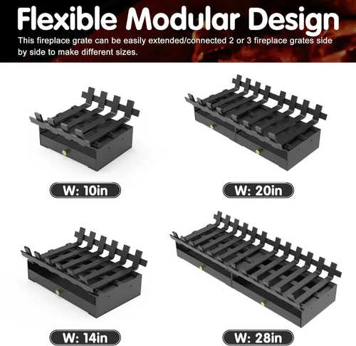 Vista 7 de Air Jade Rejilla de chimenea, rejilla de chimenea resistente de 20 pulgadas de ancho con bandeja de chimenea, rejilla de leña para chimenea