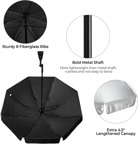 Vista 4 de G4Free Sombrilla universal UPF 50+ con abrazadera ajustable para exteriores, protección UV, silla de playa, sombrilla para cochecitos, sillas