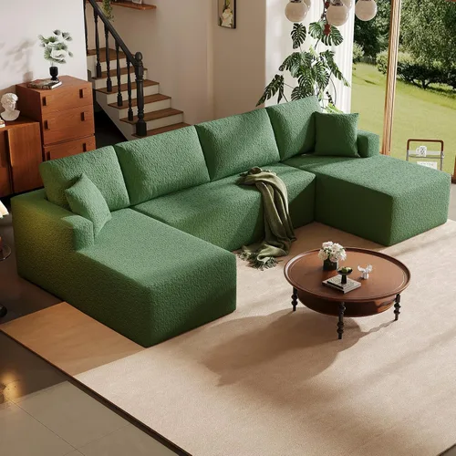 Vista 28 de L Shapes Boneless Cloud Couches for Living Room 4-Seat Modular Sectional Couch with Chaise Lounge, Comfy Flannel Fabric Sofa, Including Pillow and