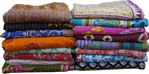 Vista 10 de Boho Sanskriti Colcha india vintage, mantas, Ralli, Lot Kantha, reversible, colcha de algodón Gudari, piezas individuales, tamaño individual