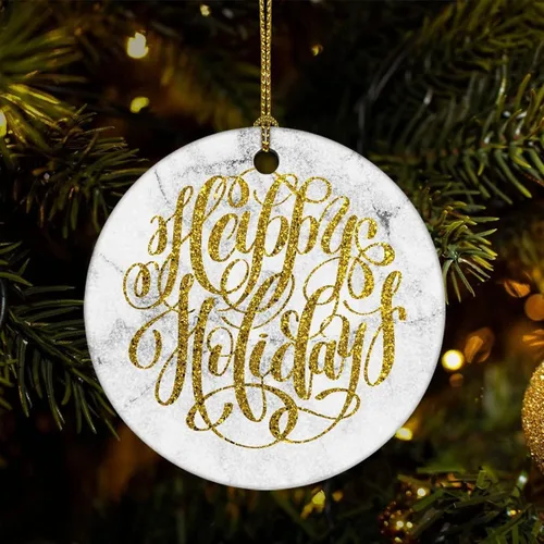 Vista 37 de Two-Side Printed Happy Holiday Ceramic Christmas Ornament, Novelty for Family Friends Kids, Marble Printed Christmas Keepsake Pendants