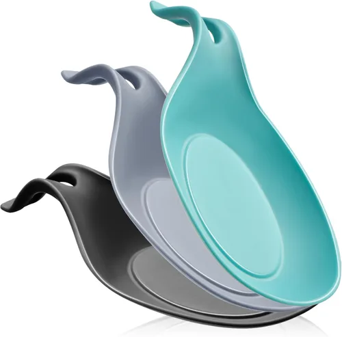 Vista 10 de Soporte para cuchara para estufa, paquete de 3 soportes grandes de silicona para encimera de cocina, soporte para cuchara de cocina resistente al