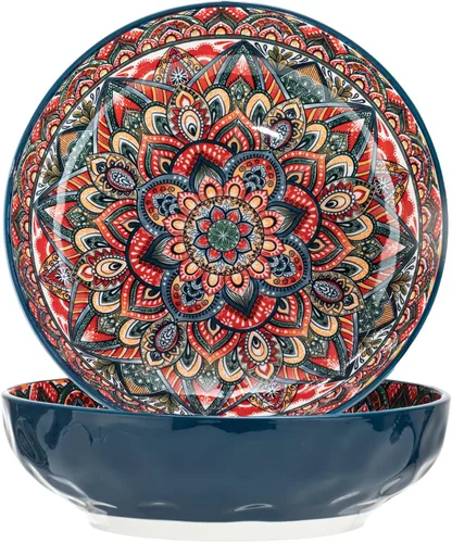 Cuencos Grandes Bohemios para Servir, Cuencos para Ensalada de Frutas de 10.2 Pulgadas, Platos Decorativos para Servir para Entretenimiento, Juego