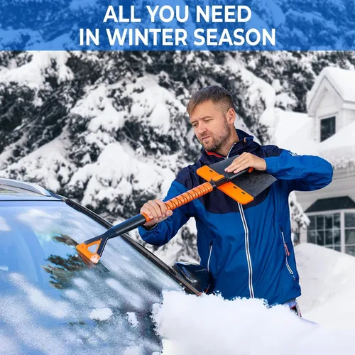 Vista 5 de Zone Tech Escobilla de Nieve Extensible, Raspador de Hielo y Pala 42" Cabezal de Escobilla de Nieve Giratorio de 5 Posiciones, Raspador de Hielo