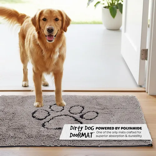 Vista 23 de Dog Gone Smart Dirty Dog Doormat - Tapete de secado rápido con respaldo súper adherente para pisos limpios - Tapete súper absorbente y lavable a