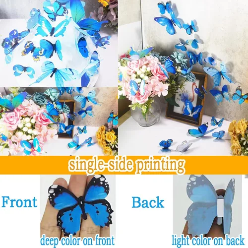 Vista 6 de Ewong 72 calcomanías de pared de mariposas 3D con diseño de mariposas 3D, decoración de mural extraíble, para el hogar, dormitorio de niños, niñas