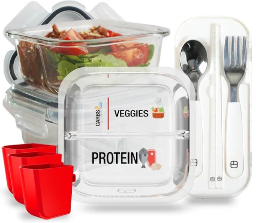 Vista 2 de Contenedores de preparación de comida bariátrica, paquete de seis contenedores de control de porciones (2)