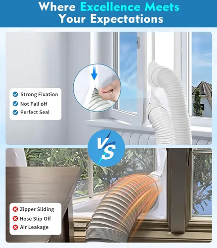 Vista 4 de IKSTAR Kit de sellado de ventana de CA portátil de 118.1 in para ventanas abatibles, manivelas y tragaluz - Kit de ventilación universal impermeable