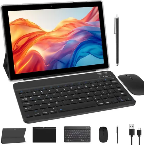 Tablet de 10 pulgadas con teclado Tablet 2 en 1 Tableta Android 14 Tabletas Incluye estuche ratón lápiz capacitivo batería de 6000 mAh 8GB+64GB