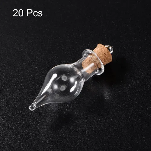 Vista 3 de HARFINGTON 20 mini botellas de vidrio con tapones de corcho, pequeños frascos de vidrio en forma de un solo punto, pequeños frascos de vidrio