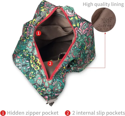 Vista 4 de Black Butterfly - Mochila prémium para mujer, estilo bohemio, casual, moderna, ligera y pequeña, verde (03-Green)