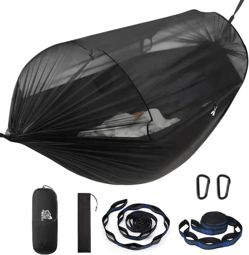 Miztli Hamaca de camping – Hamaca portátil con amplia red y correas de árbol con bucles ajustables, hamaca doble e individual para exteriores,