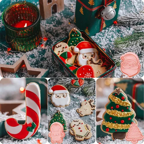 Vista 7 de 24 piezas de sellos de galletas de Navidad, cortadores de galletas de jengibre, cortadores de galletas de Navidad con relieve, cortadores
