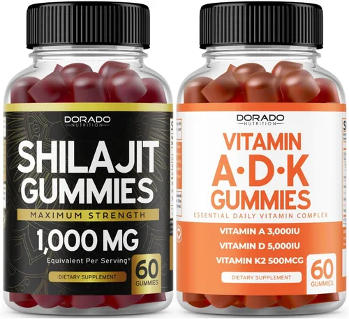 DORADO NUTRITION Gomitas Shilajit para hombres y mujeres (60 gomitas) y ADK Gummies Vitamina D3 K2 Gummies (60 gomitas sin azúcar)
