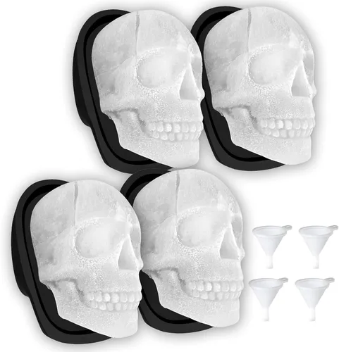 Vista 8 de Molde de Cubitos de Hielo de Calavera 3D Extra Grande de Silicona Moldes de Hielo para Whisky Bandejas de Cubitos de Hielo con Embudo para Taza