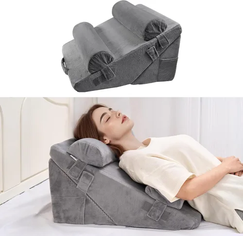 Vista 10 de VEVOR - Juego de 3 almohadas de cuña para cama ajustables y ortopédicas para dormir, con funda lavable de jacquard y soporte de espuma, almohada