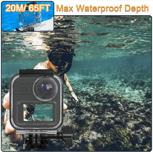 Vista 3 de Carcasa impermeable para GoPro MAX 360 con pantalla táctil, carcasa protectora de buceo subacuático con soporte para GoPro MAX360 Kit de accesorios