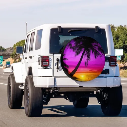 Vista 3 de Foruidea Cubierta de neumático de repuesto con silueta de palmera en la playa, para remolque, RV, SUV y muchos vehículos, 18 pulgadas