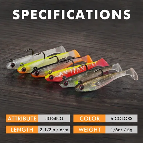 Vista 6 de TRUSCEND Shadtale Soft Fishing Lures with BKK Hooks – Easy Catch: Trembly Sinking and Vibrating Swim for More Bites, Paddle Tail Swimbait for Bass