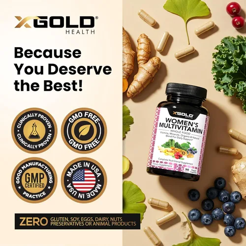 Vista 5 de Multivitamínico diario vegano para mujer 50 Plus con ingredientes naturales orgánicos a base de alimentos integrales, jengibre, maca, complejo