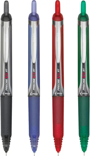 Vista 6 de PILOT Precise V5 RT - Bolígrafos de bola recargables y retráctiles, punta extrafina (0.5 mm), tinta negra/azul/roja/verde, paquete de 4 - Ideal
