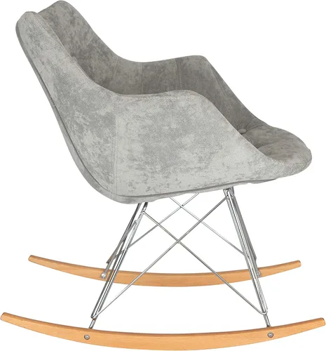 Vista 4 de LeisureMod Willow Kids - Mecedora para niños, acento de terciopelo verde limón con balancines de madera de fresno y base de acero Eiffel, elegante