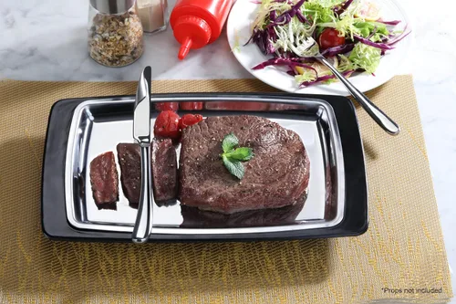 Vista 4 de New Star Foodservice 26672 Bandeja rectangular de acero inoxidable con soporte aislante, 11 x 7.25 pulgadas, color negro