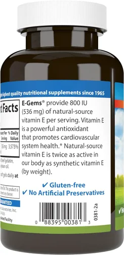 Vista 3 de Carlson - E-Gems, 800 UI (536 mg), salud cardíaca y bienestar óptimo, antioxidante, 100 geles blandos