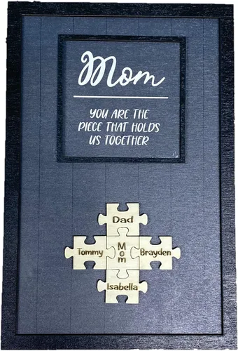 Personalized 3D Puzzle Piece Wood Sign for Mom with Kids Names “You Are the Piece That Holds Us Together” - Customized Wall Decor for Mom (8"x12"