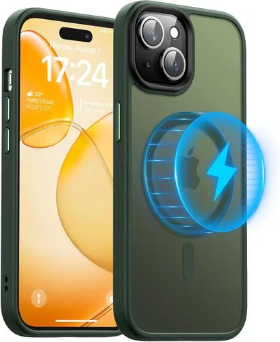 Meifigno Magic Mag Series - Funda diseñada para iPhone 15, [protección de grado militar y compatible con MagSafe], parte trasera mate translúcida