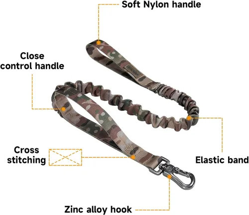 Vista 3 de EXCELLENT ELITE SPANKER Correa elástica militar para perros con 2 asas de control acolchadas para perros medianos y pequeños (MCP)