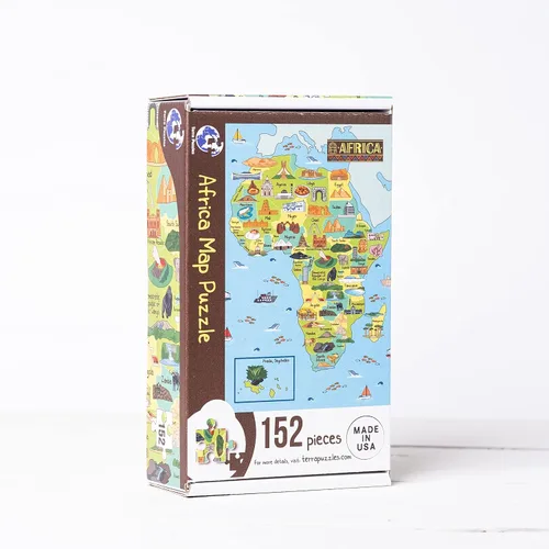Rompecabezas de madera con mapa de África para niños (152 piezas) - Rompecabezas educativo de geografía con animales, países y puntos de referencia