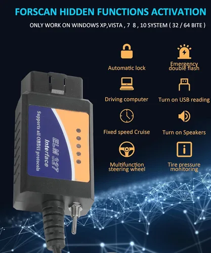 Vista 3 de RACOONA OBDII Herramienta de escaneo de diagnóstico ELM327 OBD2 Adaptador USB para ventana, con MS/HS puede cambiar automáticamente, accesorios