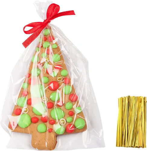 Vista 9 de Yotelab Bolsas para tartas, bolsas de celofán transparente de 3 x 5 pulgadas con lazos giratorios, 100