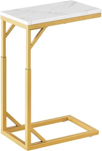 Vista 11 de Mesa auxiliar en forma de C, mesa de sofá pequeña con marco de metal, mesa auxiliar de altura ajustable para sofá, sala de estar, dormitorio, mesita