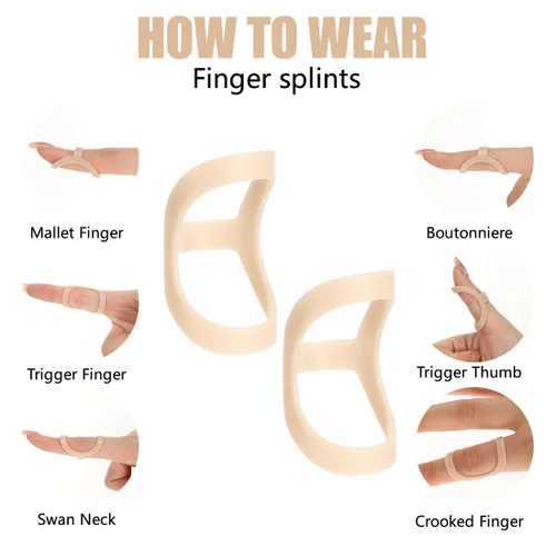 Vista 3 de Kit de férula para dedos, 9 férulas ovaladas para dedos y 3 fundas para dedos para gatillo, mazo, artritis, enderezamiento de dedos, soporte