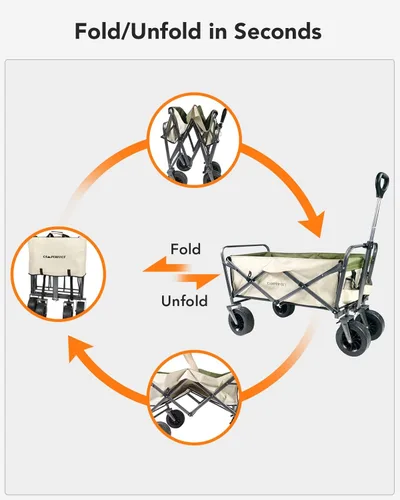 Vista 7 de CAMPERFECT Carro de playa con ruedas grandes – Carro todo terreno al aire libre para camping, deportes, compras – Carro plegable con mango ajustable